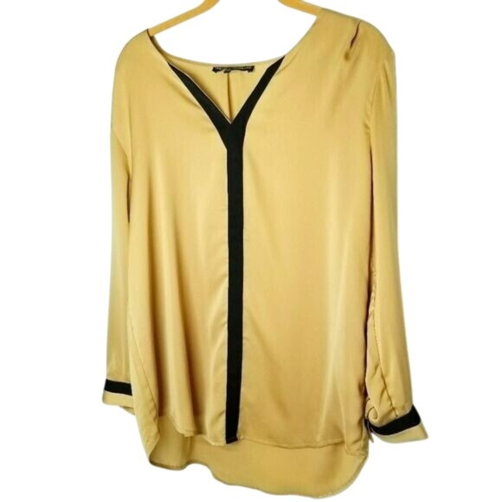 Wendy Williams Blouse Top Long Sleeve Black Trim Career Casual L‎ Tunic Office